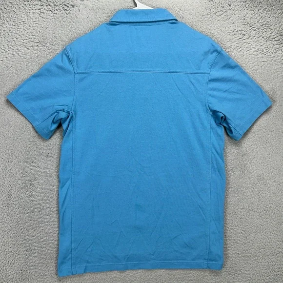 Duluth Trading Co. Mens Polo Shirt Medium Blue Trim Fit Coolmax Rugby Pocket